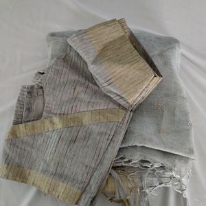 Grey Printed Cotton Saree (Women)