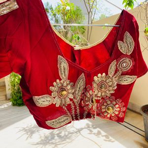 Pure Red Georgette Saree (Women )