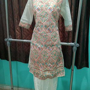 White Multi Colour Embroidery Suit