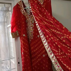 Red Bandhani Top And Dupatta