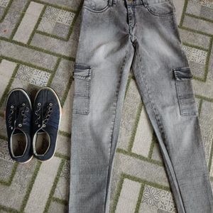 Grey Jeans- Around 6pockets Pant And Shoe Size 7