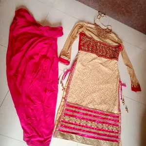 Pink And Gold Party Wear Suite