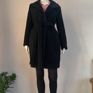 Black Soft Furry Wrap Coat