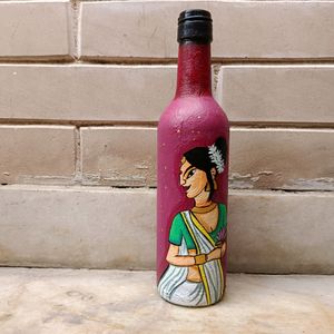 Handpainted Women Art On Glass Bottle