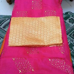 😍🆕Chiffon Pink Lace border Saree With Blouse