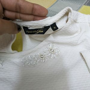 White Office Top With Pearl Embroider