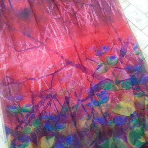 New Unused Red Saree & Green Flowal Sare