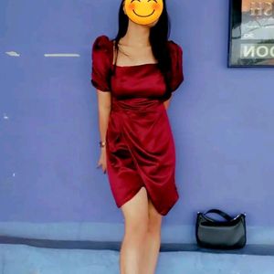 Burgundy Satin Mini Wrap Dress❣️✨💗 ( Size XL )