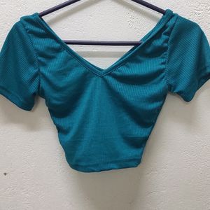 Cute Blue Ribbed Crop Top