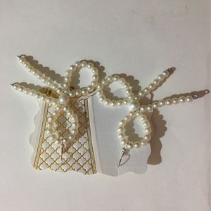 Pearl Bead Bow Dangling Earrings