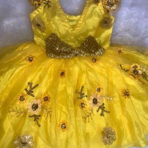 Designer Yellow Flare Dress For Baby Girl