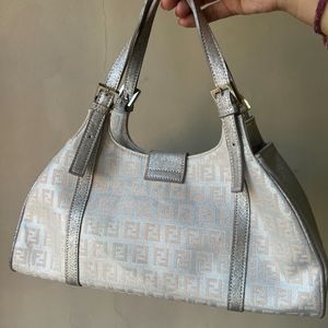 Vintage Fendi Metallic Canvas And Leather Bag