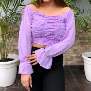 Tredny Bell Sleeves Broad Neck Aesthetic Lavendra Top