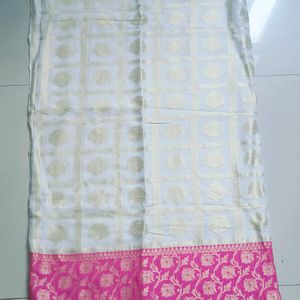 Off White With Pink Border Saree