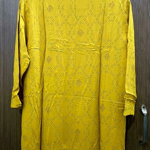 Yellow Gold Stright Silk Blend Cotton Kurti