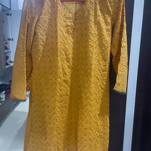 Yellow hand Knitted Moti kurti