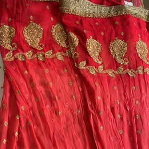 Tomato Red Double Shaded Pure Chiffon Saree