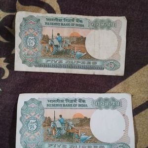 Rare Original Five Rupees 2 Notes