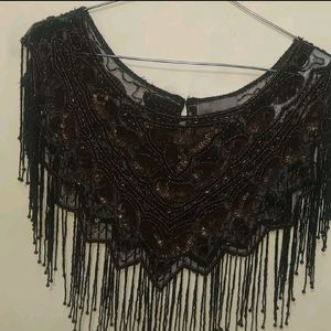 Black Golden Brown Beads Short Shrug PONCHU