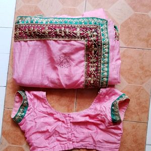 Pink Saree With Blauz For Womens