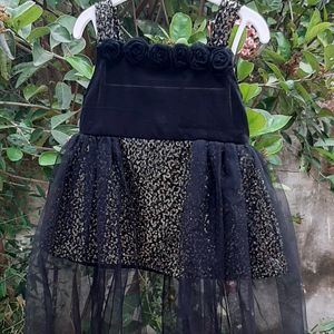 Black Net Frock With Sequined Material