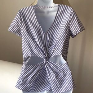 Zara Blue White Stripe Twist Back Tunic top