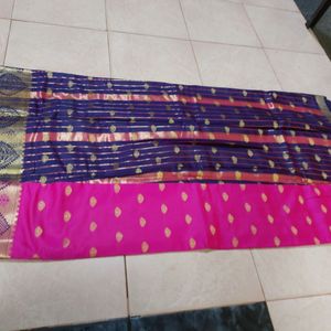 Dark Pink Polyester Saree With Butta Work