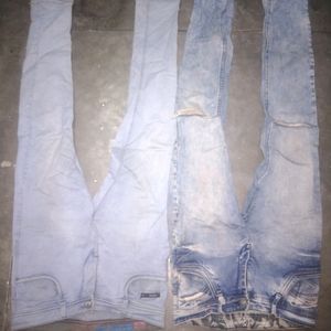 Denim Jeans One Is Slit Cut