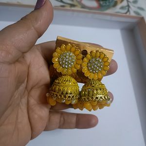 New Beautiful Yellow Party Wear Jhumkas