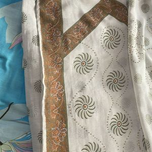 White Synthetic Saree