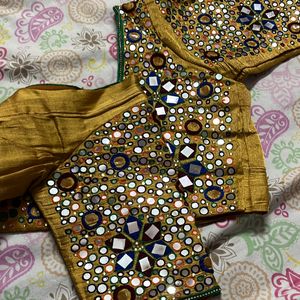 Golden Blouse With Mirror Work