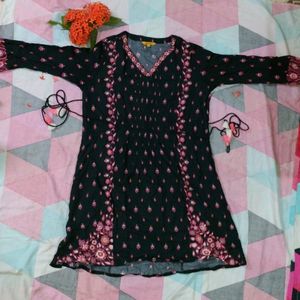 Black Dress With Pink And White Designs