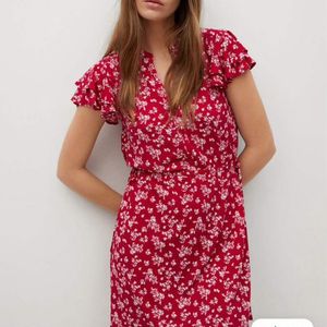 Red & White Floral A-line Dress