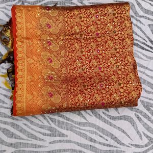 Orange N Maroon pure Kanchi pattu saree