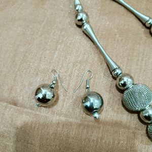 Silver Necklace and Earrings Set