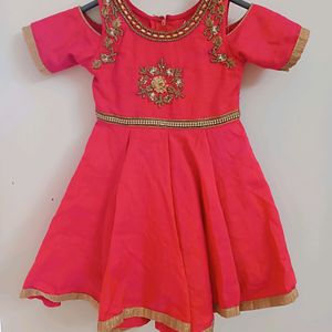 Aari Work Pink Party Wear Frock