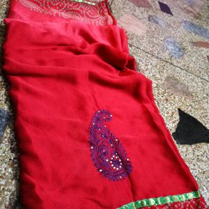 Red Chiffon Saree