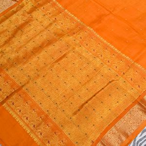 Orange pure Kanchi pattu saree