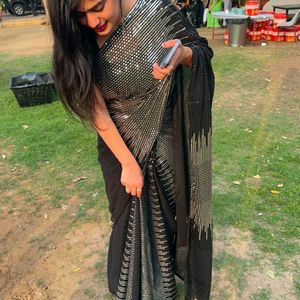 Black And Silver Sequence Saree