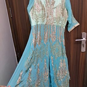 Turquoise Anarkali With lehenga gota Patti