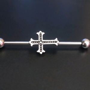 Chrome Cross Industrial/ barbell Earrings