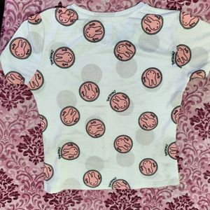 Rabbit Print Regular Tshirt - Pink And White