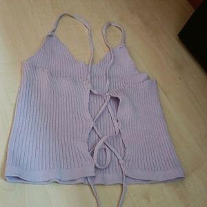 V Neck Back Less Top