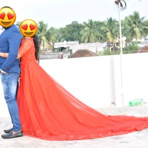 Beautiful Red Photoshoot Gown With Long Tail