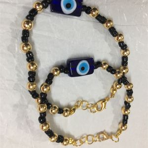 EVIL EYE GLASS BEAD ANKLETS PAIR