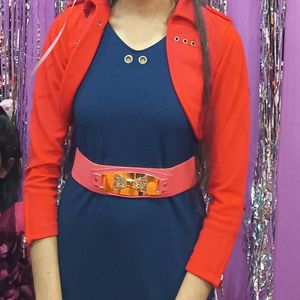 Navy Blue Dress With Orange Coat