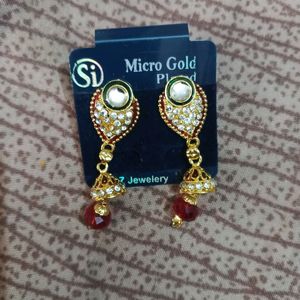 Golden Green Red Stone Jhumka Earring