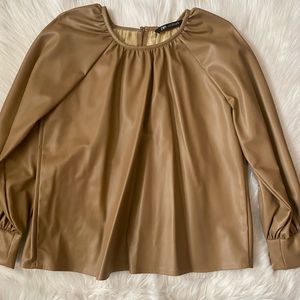 Zara Women's Tan Faux Leather Long Puff Sleeves To