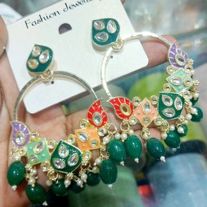 Enamel Kundan Stone Ear Rings