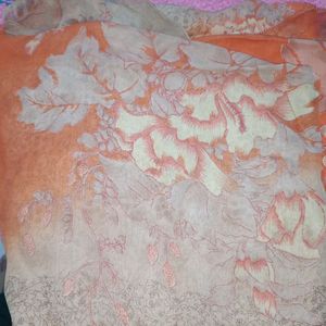 Pure Chiffon Orange And Beige Printed Saree